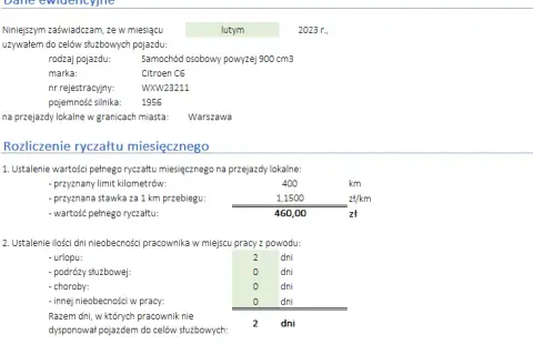 Jak poprawnie wyliczyć ryczałt samochodowy za część miesiąca – uniknij błędów