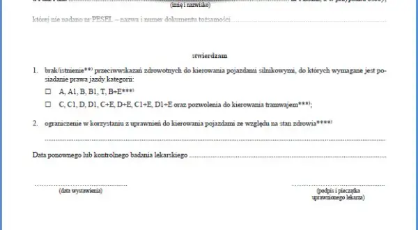 Ile ważne jest orzeczenie lekarskie na prawo jazdy kat B i co grozi bez niego?